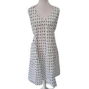 Tulip Size L Flamingo Print Sleeveless Shift Dress White Black Pockets Novelty